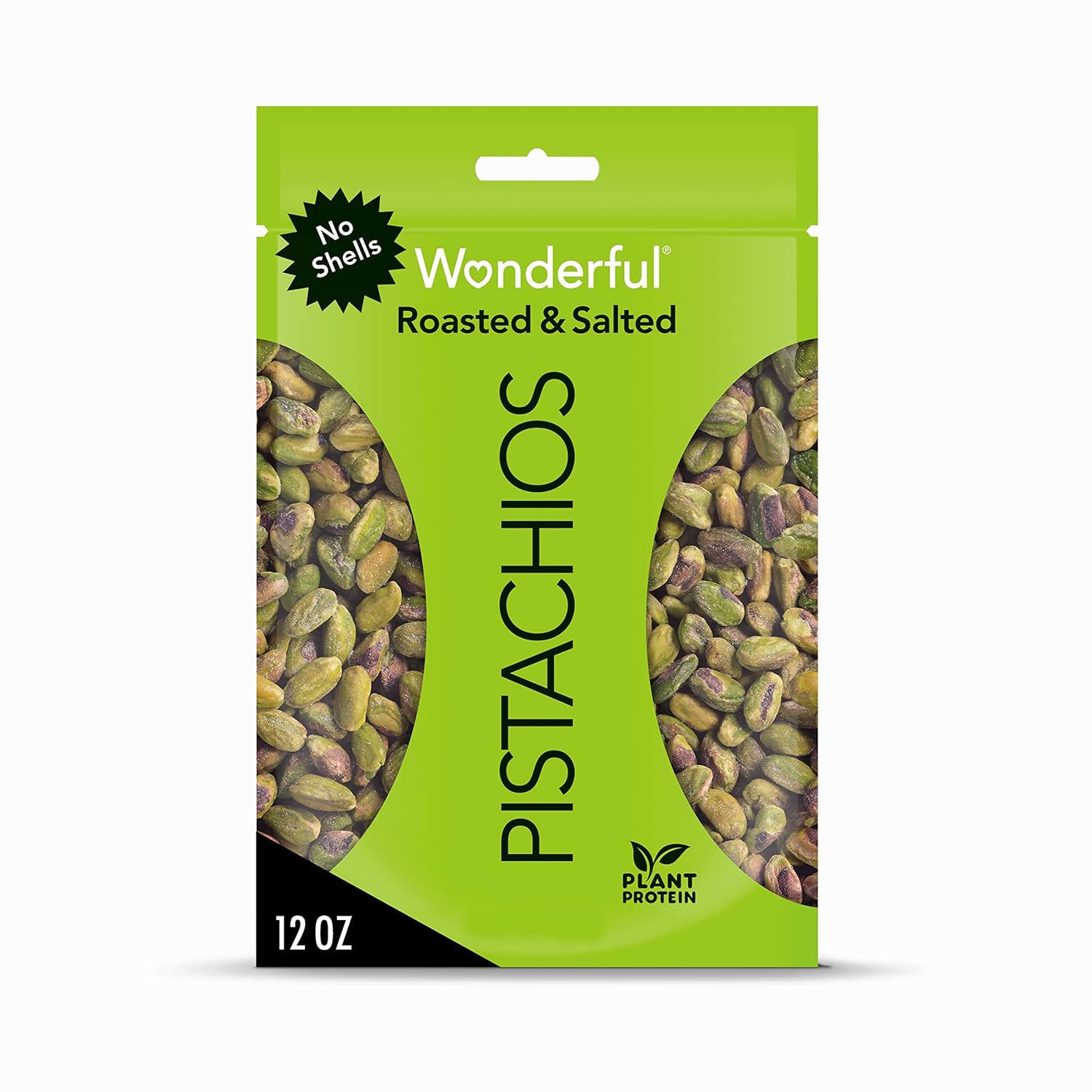 Wonderful Pistachios, No Shells, Roasted and Salted Nuts, 12 Ounce Resealable Bag, Good Source of Protein, Gluten Free, On-the Go-Snack - 24hrsmart